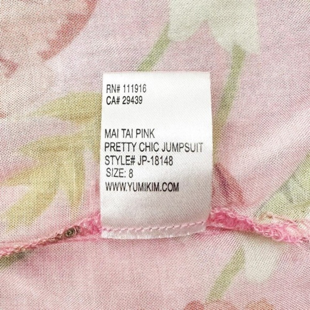 Yumi Kim Pretty Chic Jumpsuit Size 8 Mai Tai Pink Floral Resort Vacation Flowy - Picture 12 of 12